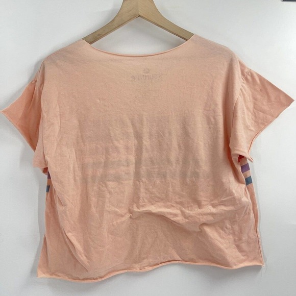 Stunner California Women's Raw Hem Cropped T-Shirt-Buff Pink/Rainbow-Size Medium - Picture 3 of 3